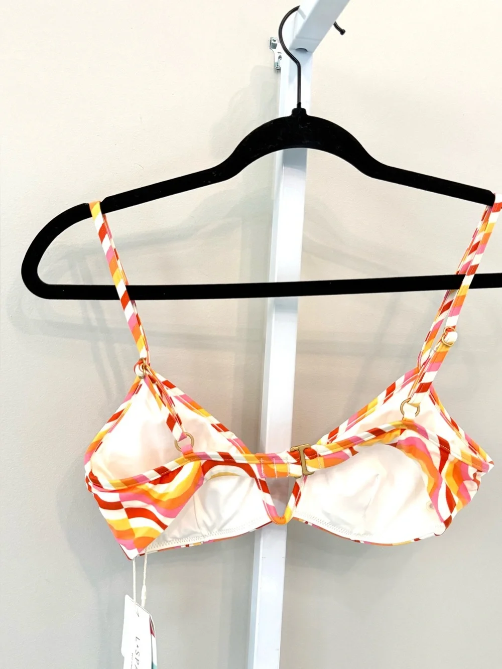 L*Space Helena Bikini Top Sz M Pink Orange Swirl Print Underwire Swim NWT